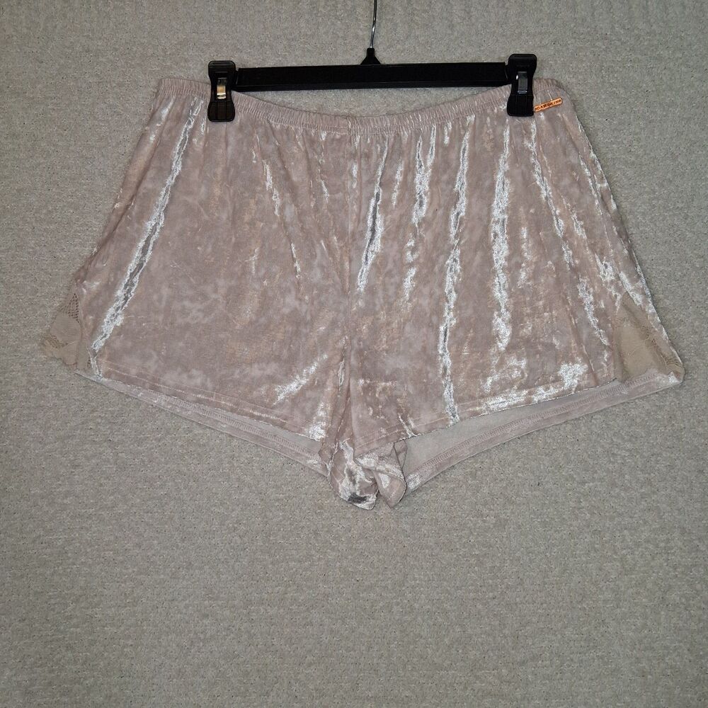 Crushed Velvet Light Pink Lace Pajama Shorts Sz L Romantic Lounge Soft Coquette